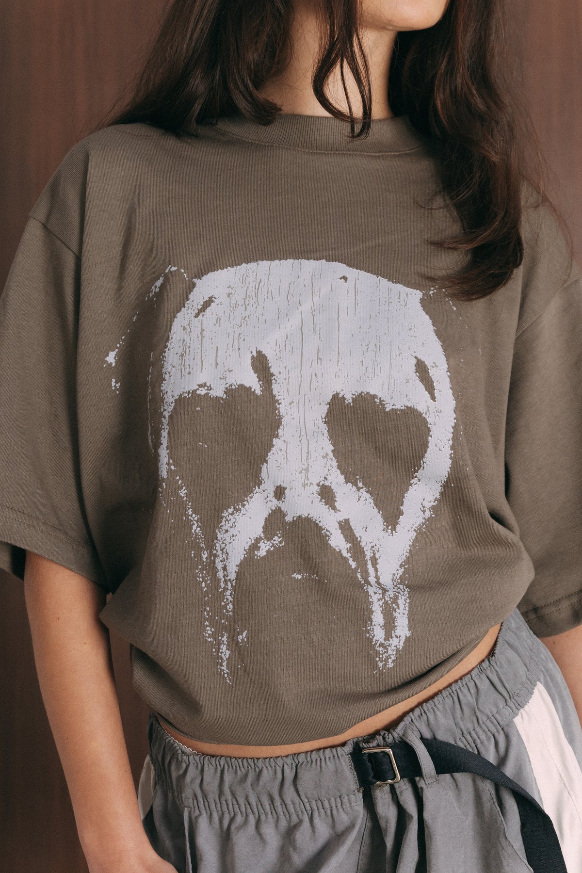 Camiseta boxy "DALMATIAN FACE" Cinza