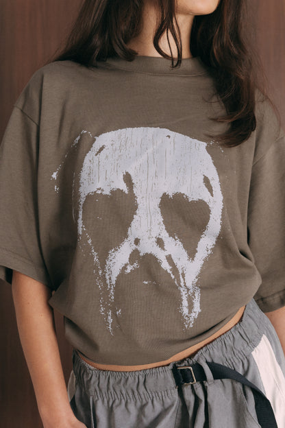 Camiseta boxy "DALMATIAN FACE" Cinza