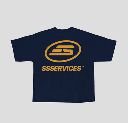 Camiseta Heavy Oversized "SSSERVICES" Azul Marinho