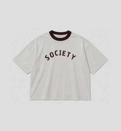 Camiseta boxy "SOCIETY" Branca
