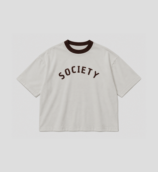 Camiseta boxy "SOCIETY" Branca